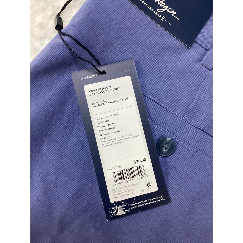 Walter Hagen Mens Performance 11 Texture Golf Shorts Blue W42 9 Inseam WH-P11MHT